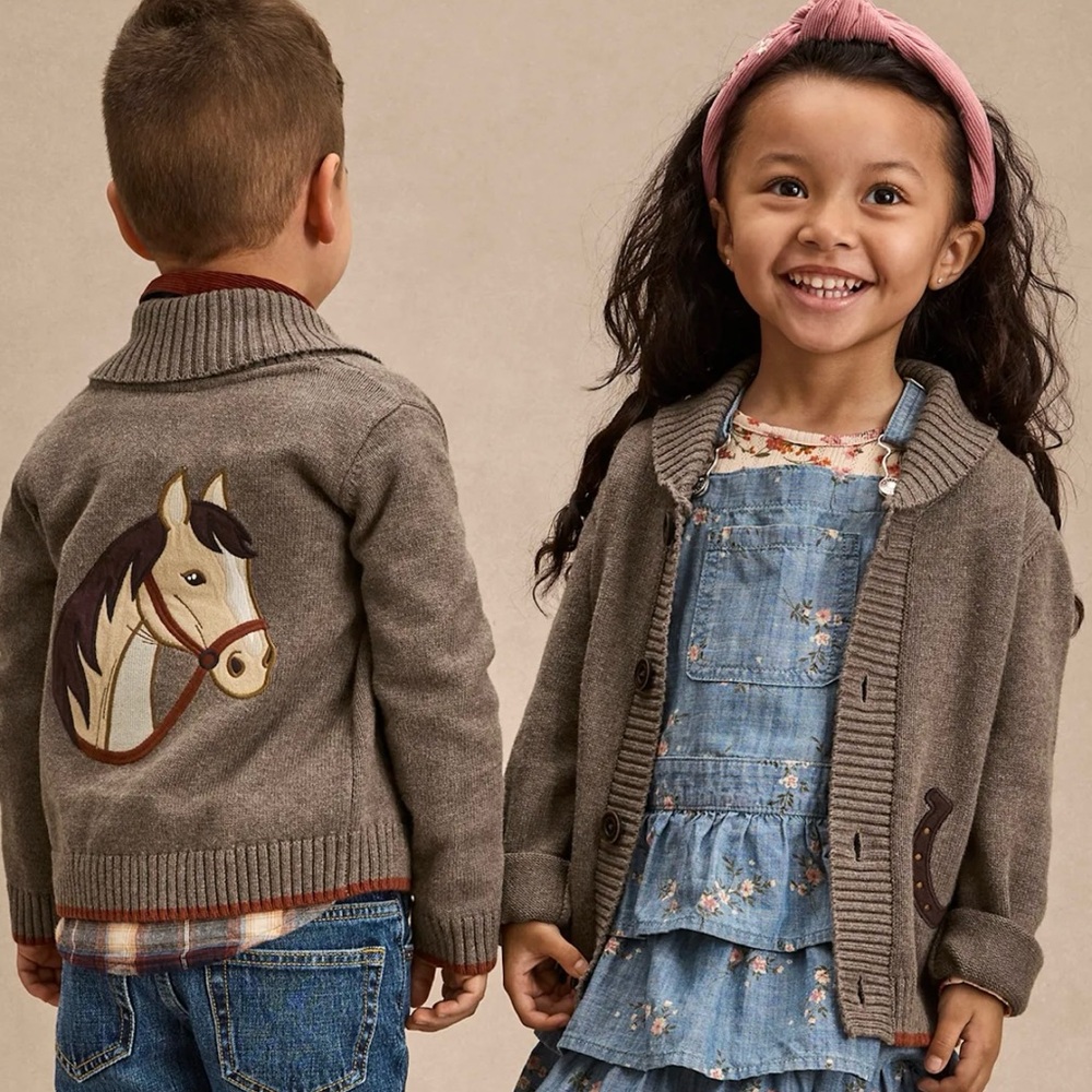 Kids' Brown Cardigan with Horse Motif